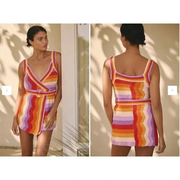 FARM Rio Dresses & Skirts - NWT Farm Rio Anthropologie Crochet Mini Dress Size S Rainbow Belted #8F469